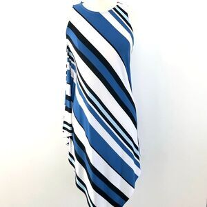 Draper’s & Damon’s Asymmetric Diagonal Stripe Waterfall Jersey Dress in Blue